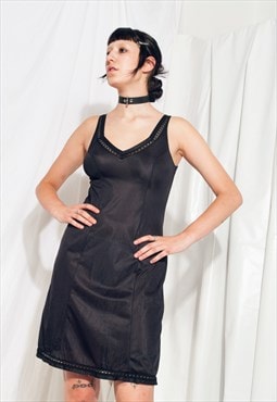 Vintage Slip Dress 60s Sheer Black Festival Nightgown Mini