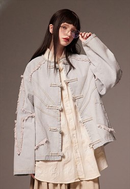 Kimono denim jacket Japanese style jean bomber in off white