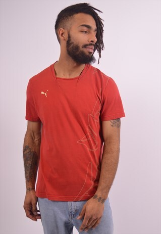 PUMA MENS VINTAGE T-SHIRT TOP MEDIUM RED 90S