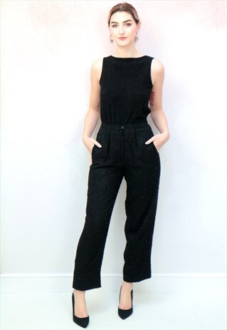 1980S VINTAGE BLACK SEQUIN HIGH WAIST TROUSERS