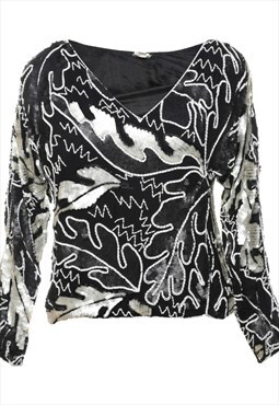 Vintage Sequined Silk Party Top - S