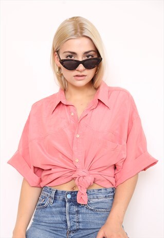 VINTAGE 90S PINK SILK OVERSIZED BLOUSE SHIRT