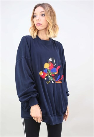 VINTAGE OVERSIZED EMBROIDERED PARROT SWEATSHIRT