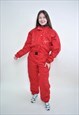 One piece ski suit, retro red snowsuit, women snow jumpsuit
