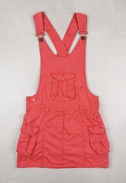 Y2K Coral Pink Cargo Dress Bib and Brace Dungaree Skirt