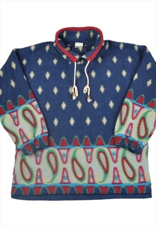 VINTAGE FLEECE RETRO PATTERN BLUE LADIES XS