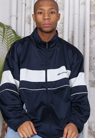 VINTAGE REEBOK LOGO TRACK JACKET NAVY BLUE AND WHITE