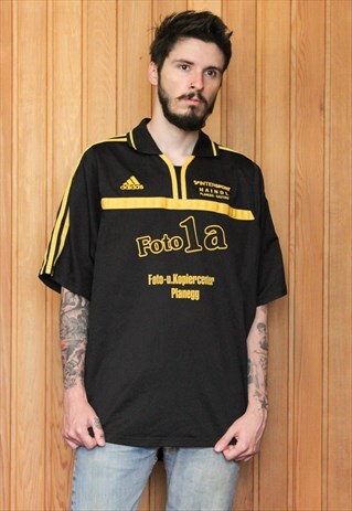 VINTAGE 1990S BLACK ADIDAS FOOTBALL SHIRT