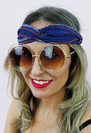 NAVY TURBAN TWIST KNOTTED BANDANA HEADBAND