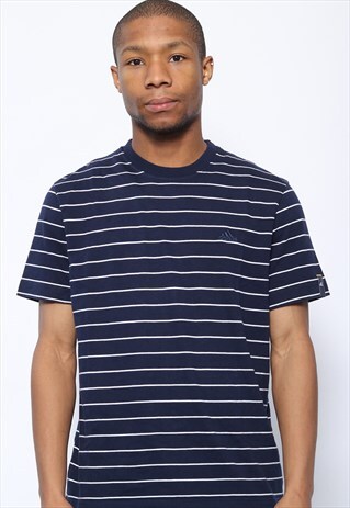 VINTAGE ADIDAS CHEST LOGO STRIPED T-SHIRT NAVY BLUE