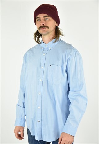VINTAGE 90'S TOMMY HILFIGER BLUE BUTTON DOWN SHIRT SIZE X