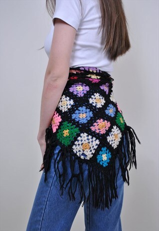 KNITTED FLORAL SHAWL, 70S WOMEN FLOWERS SCARVE