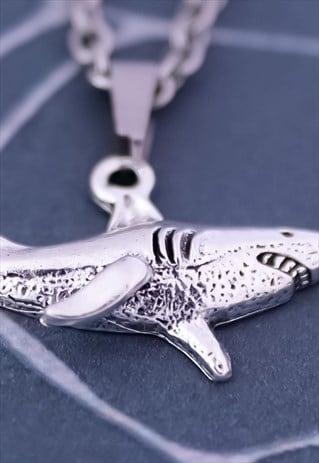 CRW Silver Pewter Shark Necklace 