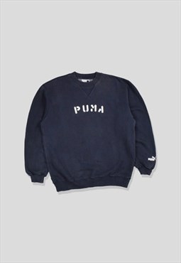 Vintage 90s Puma Embroidered Logo Sweatshirt in Navy Blue