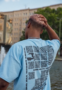 Short Sleeve Tshirt in Blue with QR Code Print