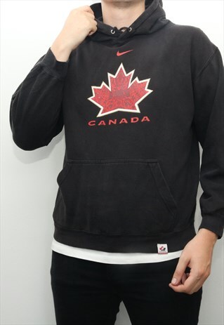 NIKE - BLACK CANADA NFL PRINT MIDDLE SWOOSH HOODIE - SMALL