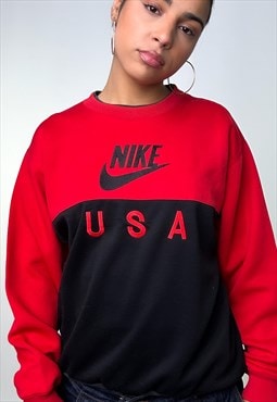 Black Red 90s NIKE USA Embroidered Spellout Sweatshirt