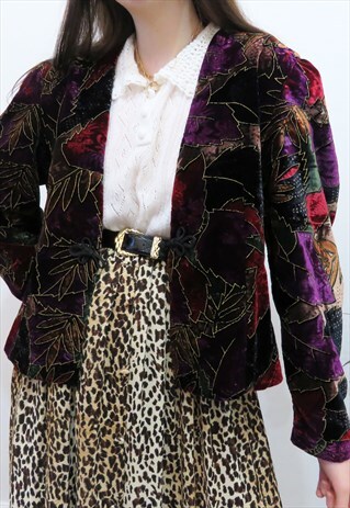 VINTAGE 80S RAINBOW VELVET METALLIC FLORAL JACKET
