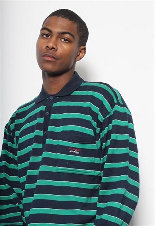 VINTAGE PAUL & SHARK BUTTON UP STRIPED POLO NECK JUMPER