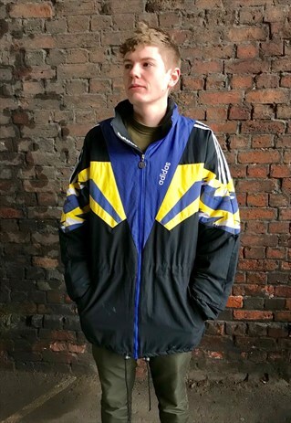 VINTAGE ADIDAS RARE FOOTBALL MANAGER BLACK YELLOW COAT