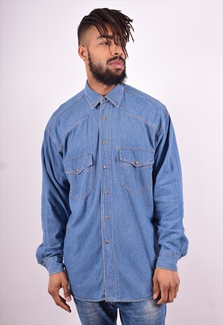MENS VINTAGE DENIM SHIRT MEDIUM BLUE 90'S