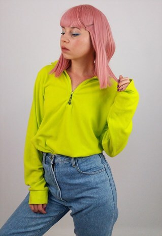 VINTAGE 90'S FLUO YELLOW SKI FLEECE JUMPER