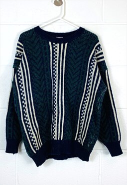 Vintage Patterned Knitted Jumper Blue Abstract Knit