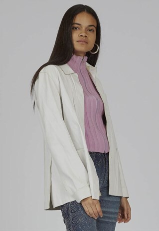 VINTAGE 90'S FENDISSIME WHITE LEATHER SHIRT/JACKET