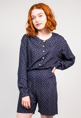 VINTAGE 90'S NAVY FLORAL PATTERN PLAYSUIT