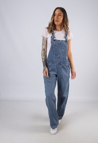 VINTAGE DENIM DUNGAREES WIDE STRAIGHT LEG UK 12 MEDIUM (GC1E