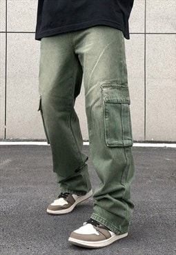 Green Washed Cargo Denim jeans pants trousers