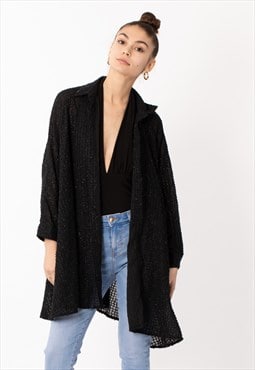 Oversized shirt dress in black with shimmy hues fabric desig