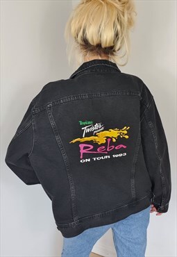 Vintage 1993 LEE Country Music Reba Tour Black Denim Jacket 