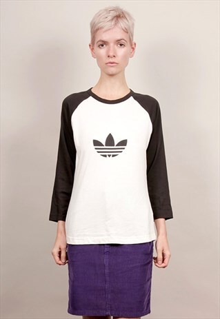 VINTAGE 90'S ADIDAS MONOCHROME LONG SLEEVE RAGLAN T-SHIRT