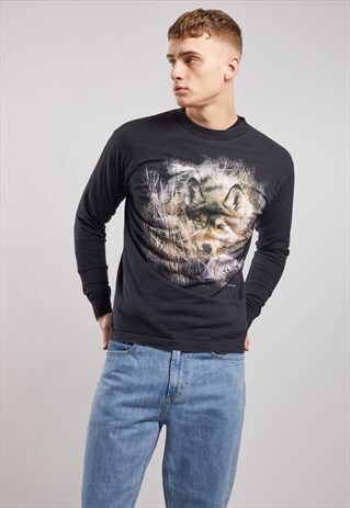 VINTAGE LONG SLEEVE WOLF PRINT TOP
