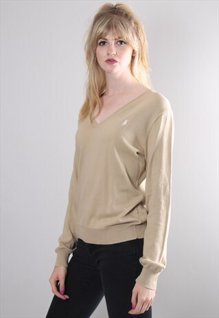 VINTAGE 90S RALPH LAUREN BEIGE V NECK JUMPER