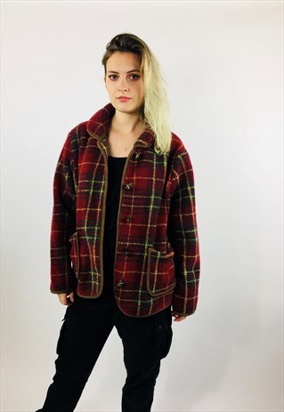 VINTAGE TARTAN TEDDY BEAR FLEECE COAT