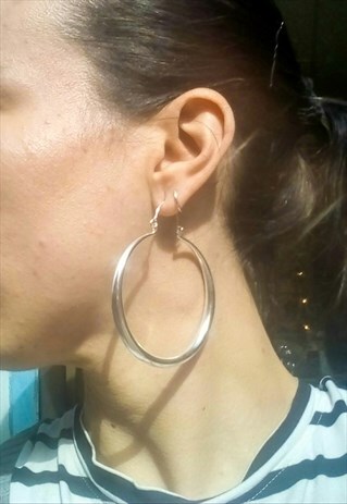 EGYPTIAN STYLE HOOP EARRINGS SILVER EXTRA LARGE
