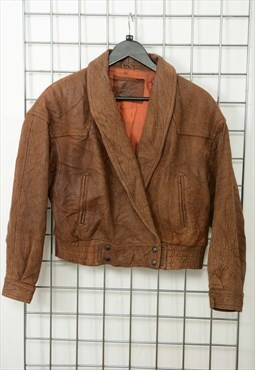 Vintage 90s Leather Jacket Cropped Brown Size M