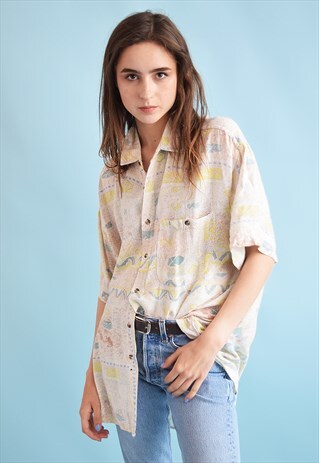 90'S RETRO ABSTRACT PRINT OVERSIZED DADS BLOUSE TOP