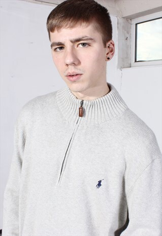 VINTAGE RALPH LAUREN BEIGE 1/4 ZIP KNITTED JUMPER
