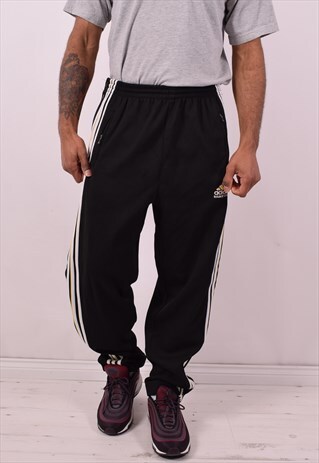 ADIDAS MENS VINTAGE TRACKSUIT TROUSERS W38 L30 BLACK 90S