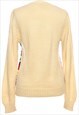 BEYOND RETRO VINTAGE EMBROIDERED PALE YELLOW JUMPER - M