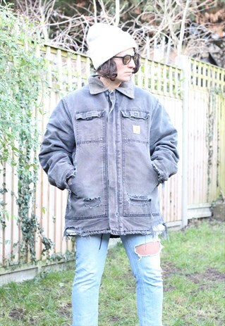 VINTAGE 1990S CARHARTT OVERSIZED WORKWEAR JACKET IN GREY
