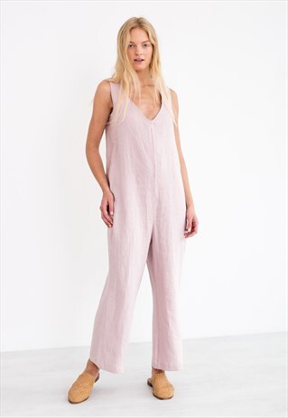 v neck linen jumpsuit