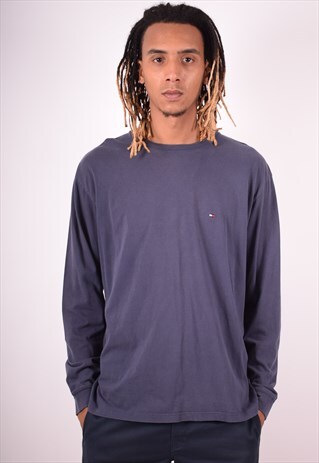 TOMMY HILFIGER MENS VINTAGE TOP LONG SLEEVE LARGE NAVY BLUE