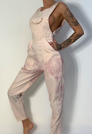 LIGHT PINK OVERALL DUNGAREE JUMPSUIT WITH FAINT TIE DYE