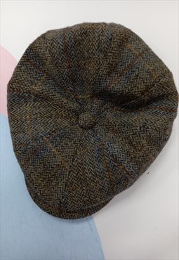 Vintage Grandad Flat Cap Brown Wool Tweed 