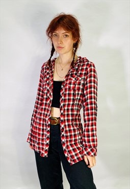 Vintage Size S Hooded Flannel Shirt in Red