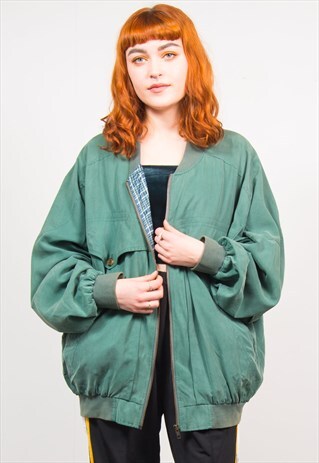 VINTAGE 90'S GREEN SILK OVERSIZED BOMBER JACKET